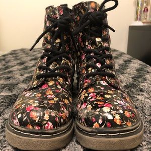 Black floral combat boots